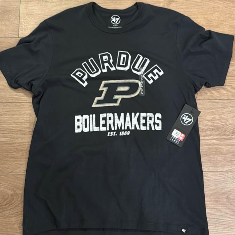 47 Purdue Boilermakers Black and Gold Logo Short Sleeve Tee - men’s large